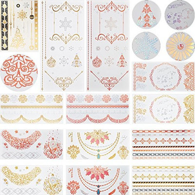 13 Sheets Flash Gold Colorful Metallic Temporary Tattoo Sticker Choker Jewelry Chain Christmas