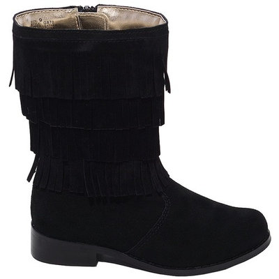 L'Amour Black Faux Suede Fringe Zipper Fashion Boot Girl 11-2