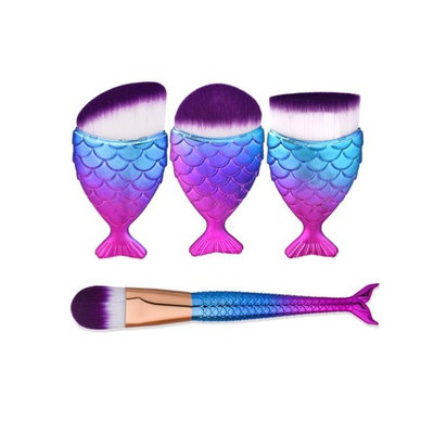 Wakeu 4PCS Mermaid Makeup Brushes Set Kabuki Make Up Foundation Liquid Powder Cosmetic Concealer Blush Face Brush Oval Brush