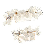 D DOLITY Pack of 2 Bridal Flower Hair Comb Diamante Crystal Wedding Clip Slide Headband Prom