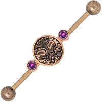 Tree of Life Charm Industrial Barbell 14ga Cartilage 316L Surgical Steel + Extra Bars - Vintage Brass Finish