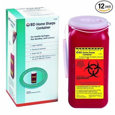Becton Dickinson Home Sharps Container 1-2/5 qt, for Insulin Syringes, Snap Lock Lid, (Pack of 12)