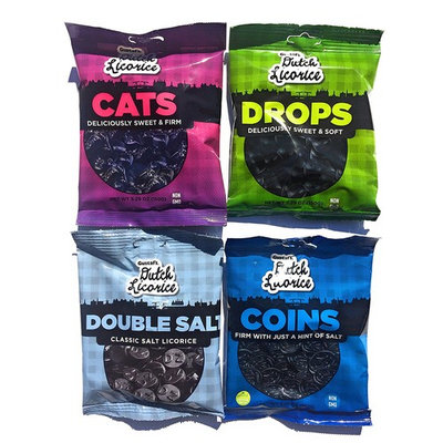 Gustafs Premium Dutch Licorice Drops, Cats, Coin and Double Salt Bundle in 5.2-Ounce Bags each (4 packs total)