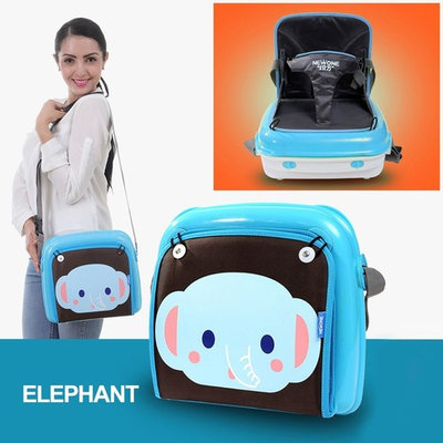 GrowRight Portable Multifunctional Baby Infant Travel Booster Seat & Diaper Bag / Plastic Storage Case - (Blue Elephant, up to 44 Pounds)
