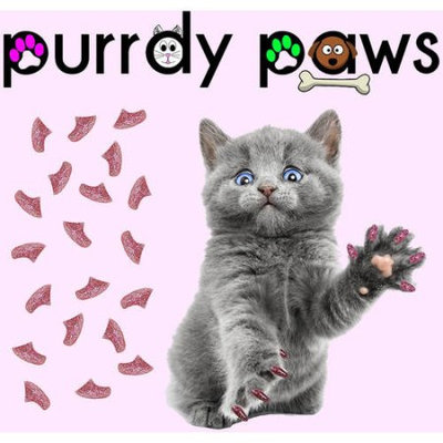 Soft anti scratch nail caps for cat claws * pink glitter * medium size * Purrdy Paws brand