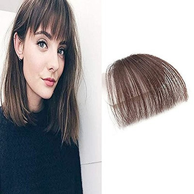 HIKYUU Thin Neat Remy Hair Bangs Hair Piece Dark Brown Bangs without Temples One Piece of Air Fringes Clip in Remy Brazilian Human Hair Extensions