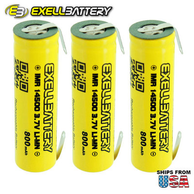 3pc IMR 14500 LiMN 800mAh Rechargeable High Drain Battery With TABS