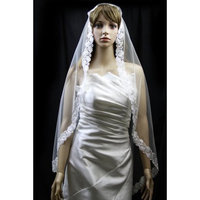Bridal Mantilla Veil Diamond (Off) White 1 Tier Long Knee Length With Lace Edge