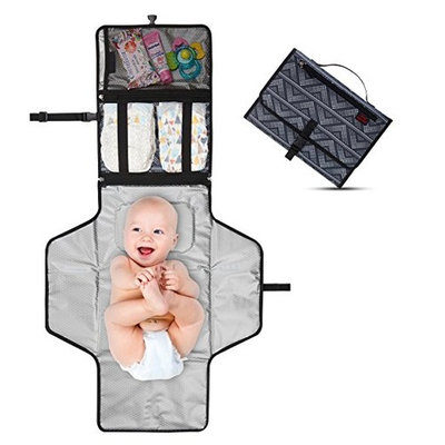 Portable Changing Pad - Diaper Clutch - Lightweight Travel Station Kit for Baby Diapering - Entirely Padded, Detachable and Wipeable Mat - Mesh and Zippered Pockets