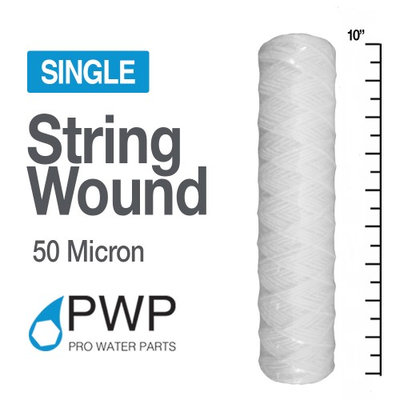 Pro Water Parts PWP String Wound Sediment Water Filter Polyproylene 2.5 x 10 In 50 Micron 1 Piece