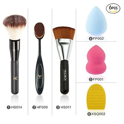 Healthcom Makeup Brush Sets Face Brushes Personal Foundation Brushes Kabuki Foundation Blending Blush with Sponge Puff and Brush Clean Egg,Pack of 6