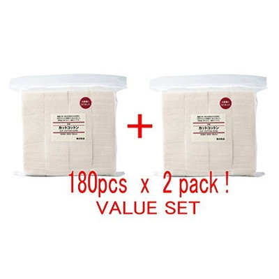 MUJI Makeup Facial Soft Cut Cotton Unbleached 60x50 mm 180pcs2 Packs (Total 360 Sheets) Value Set by MUJI