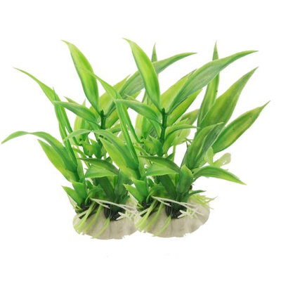 2 x Fish Tank Aquascaping Green Plastic Plant Ornament 11.5cm Height
