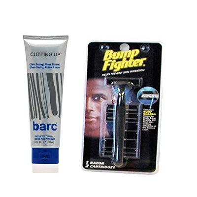 Barc Cutting Up, Unscented Shave Cream, 6 Oz + Bump Fighter Razor for Men + Makeup Blender