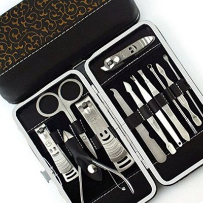 12pcs Flower Series Stainless Steel Manicure Pedicure Set ,Travel & Grooming Set, Personal Care Tools, Nail Scissors Nail Clippers Kit with PU Leather Case��