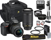 Nikon D5600 24.2 MP DSLR Camera + 18-55mm VR Lens Kit +70-300mm DX AF-P Zoom Lens+ Accessory Bundle + 2X 32GB Memory + Camera Bag + Wide Angle Lens + 2x Telephoto + Flash + Tripod + Filters + More