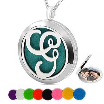 Essential Oil Necklace Aromatherapy Diffuser Pendant Letter G Round Kids Boys Picture Locket for Women