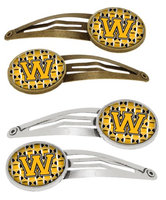Letter W Football Black, Old Gold and White Set of 4 Barrettes Hair Clips CJ1080-WHCS4