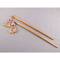 Brown star dangle bead beaded starfish hair chop sticks picks pins 7 long