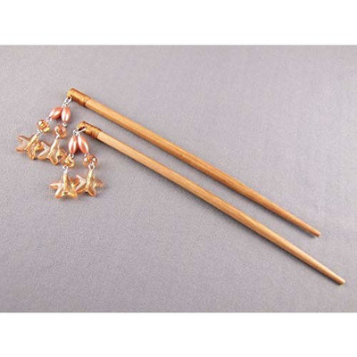 Brown star dangle bead beaded starfish hair chop sticks picks pins 7 long