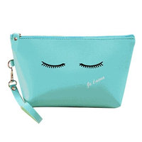 SODIAL(R) Creative Women Portable Cute Multifunction Beauty Zipper Travel Cosmetic Bag Makeup Case Toiletry Pouch Cosmetic Cases Large Capacity Waterproof PU Handbag(Blue)