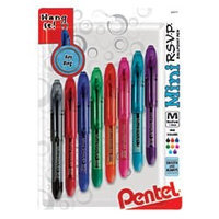Pentel Mini Ballpoint Pen, Medium, Rubber Grip, Nonrefillable,8/PK, Ast