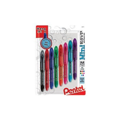 Pentel Mini Ballpoint Pen, Medium, Rubber Grip, Nonrefillable,8/PK, Ast