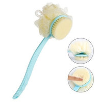 2-in-1 Bath Body Wash Brush And Soft Loofahs Body Sponges Back Scrubber,Long Handled Shower Dry Skin Brush With Ball Mesh Luffa Pouf Sponge,Bathroom Accessories,Improves Skin Health,Soothe Skin