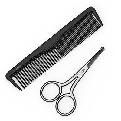3.5' Safety Rounded Tip Facial Hair Scissors & Comb for Beards, Mustaches, Eyebrows, Nose Hair, Ear Hair & Personal Care Trimming - Precision Stainless Steel By Sterling Beauty Tools.