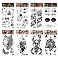 Long lasting and realistic temp tattoo stickers 8pcs cartoon and totem in a packages,including totem Graphics,,black rose,flowers deer,wolf,tiger
