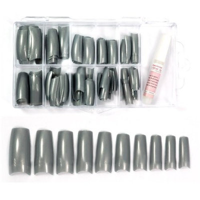 Colored French Nail Tips with Tip Box & Glue (100pcs) - Silver CODE: #442L
