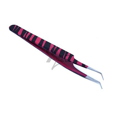 Stainless Steel PINK BLACK ZEBRA Color 3D Eyelash Extension Tweezers Pro Straight Angled Fine Point 4.5