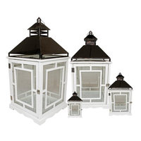 Set of 4 Cottage Style White Wooden Lanterns with Silver Handles 13-35