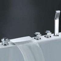 Annie Factory drop-ship Three Handles Chrome Widespread Waterfall Bathtub Faucet with Handheld Showerhead