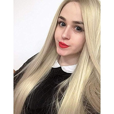 SeraphicWig New Style 2 Tones Ombre Blonde Lace Front Wigs for Women Long Straight Blonde Roots Synthetic Wig Women's Heat Resistant Fiber Hair Half Hand Tied 24 inches