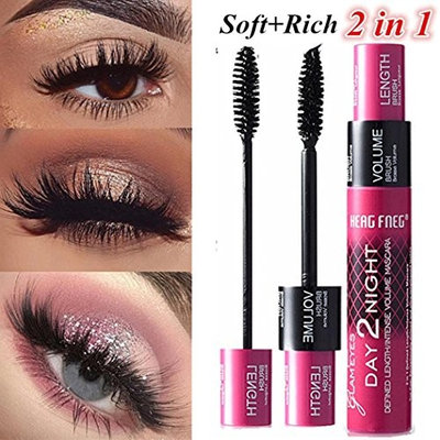 OVERMAL Mascara 2 In 1 3D Fiber Mascara Black Eye Curling Eyelash Double Mascara Waterproof Full Express Mascaras Makeup Tool