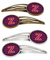 Letter Z Chevron Yale Blue and Crimson Set of 4 Barrettes Hair Clips CJ1054-ZHCS4
