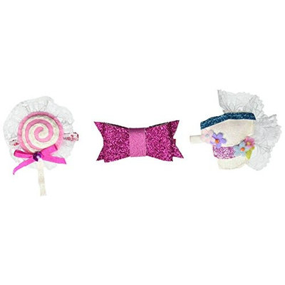 Lily and Momo 3 Pack Hair Clips Glitter Bow Pink, Fancy Cake, Lollipop and Lace