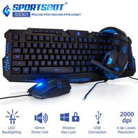 Soundbot SportsBot SS301 Blue LED Gaming Over-Ear Headset Headphone, Keyboard Mouse Combo Set w 40mm Speak