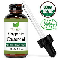 YouSkin Naturals Organic Castor Oil for Hair Growth, Eyelashes, Eyebrows, Skin and Face, 1 fl. oz