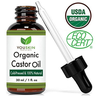 YouSkin Naturals Organic Castor Oil for Hair Growth, Eyelashes, Eyebrows, Skin and Face, 1 fl. oz