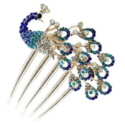 Sanwood Hair Styling Tools Rhinestone Peacock Decorative Hair Side Combs