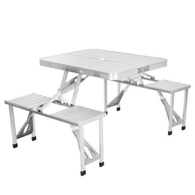 Appletree Outdoor Portable Folding Aluminum Picnic Table with 4 Seats Camping Garden