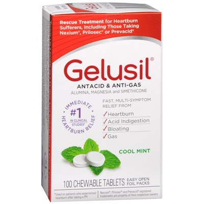 Gelusil Antacid, Anti-Gas Chewable Tablets, Mint 100 ea(pack of 4)