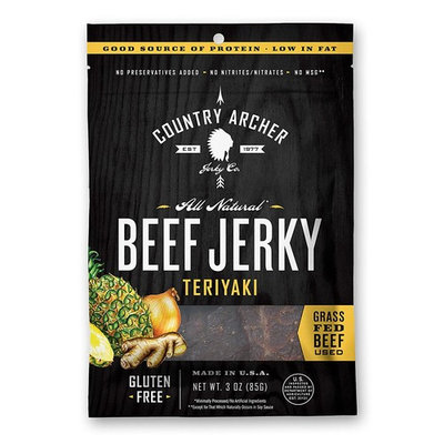 Country Archer 100% Grass-Fed Gluten Free Beef Jerky, Teriyaki, 3 Ounce (Pack of 3)