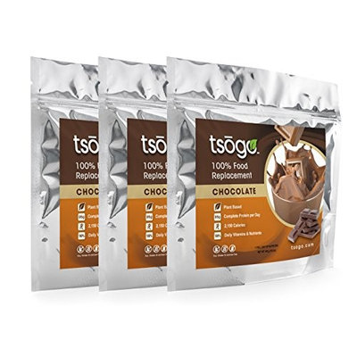 Tsogo Meal Replacement Shake w/ Total Daily Nutrition (Complete Nutrition) - Chocolate Flavor w/ 19 Grams of Protein/Serving (3 Pouch, 15-30 Meals, 48.9oz)