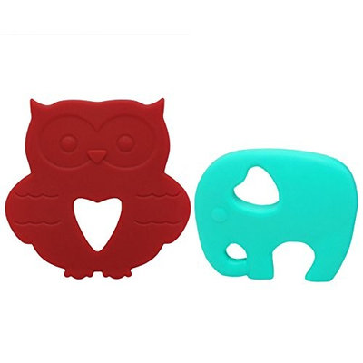 AILAMS Baby Teething Ring ,Toddlers SiliconeTeether Toy (Green Owl and Blue Starfish)