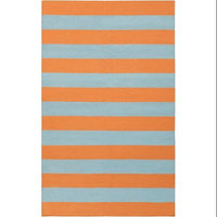 9' x 13' Accumbent Striped Orange and Blue Reversible Woven Wool Area Throw Rug