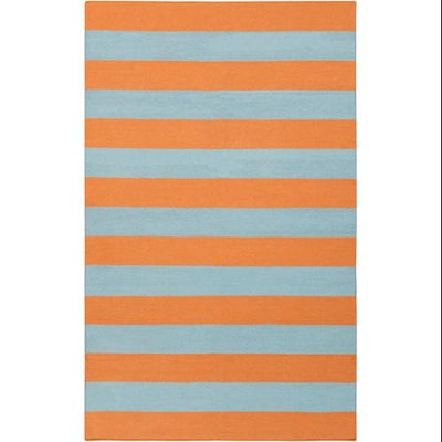 9' x 13' Accumbent Striped Orange and Blue Reversible Woven Wool Area Throw Rug