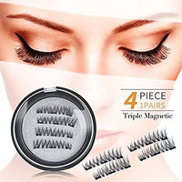 Magnet Eyelashes Triple Magnetic False Eyelashes Full Strip 3D Three Fake Eye Lashes, Natural Look, No Glue (4pcs)
